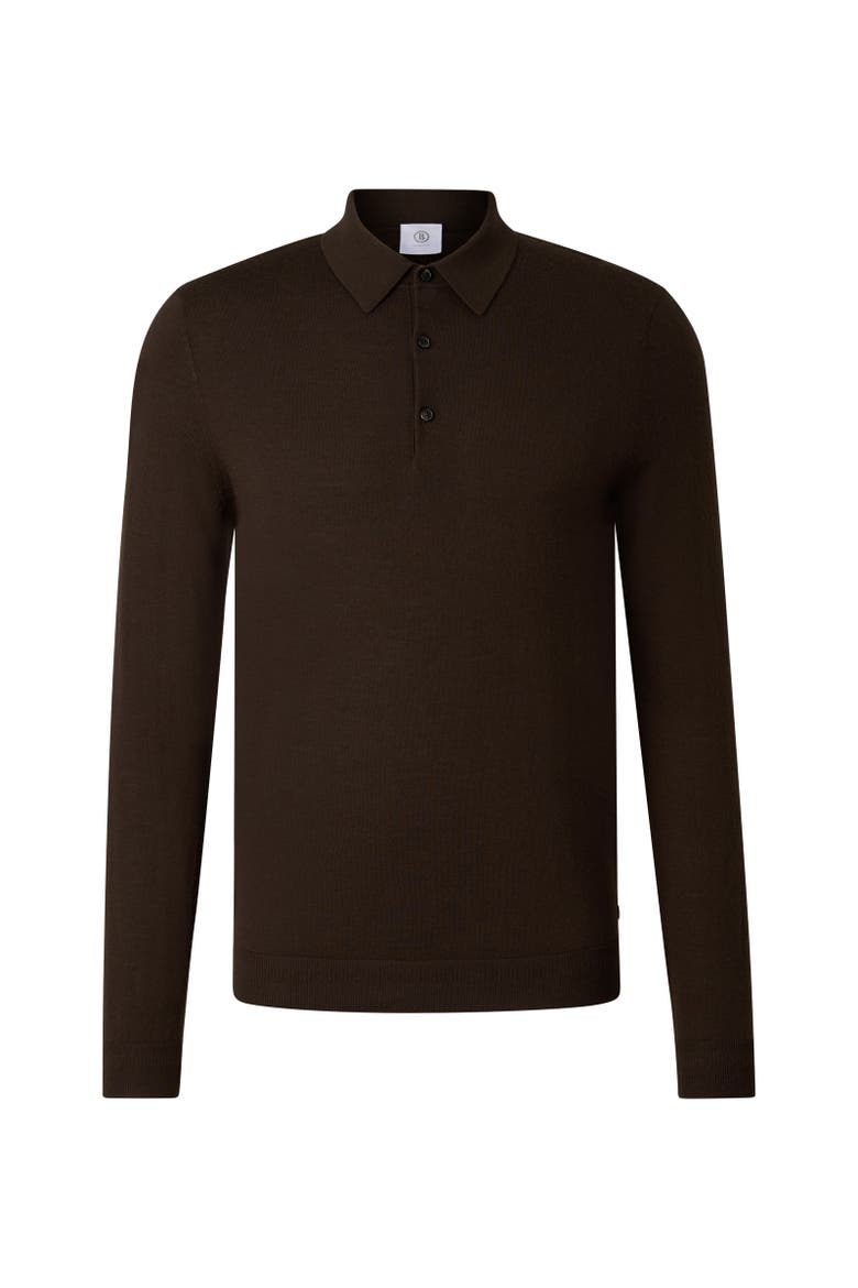 Knitted Polo Long-Sleeved Top Jake, Main, color, Dark brown