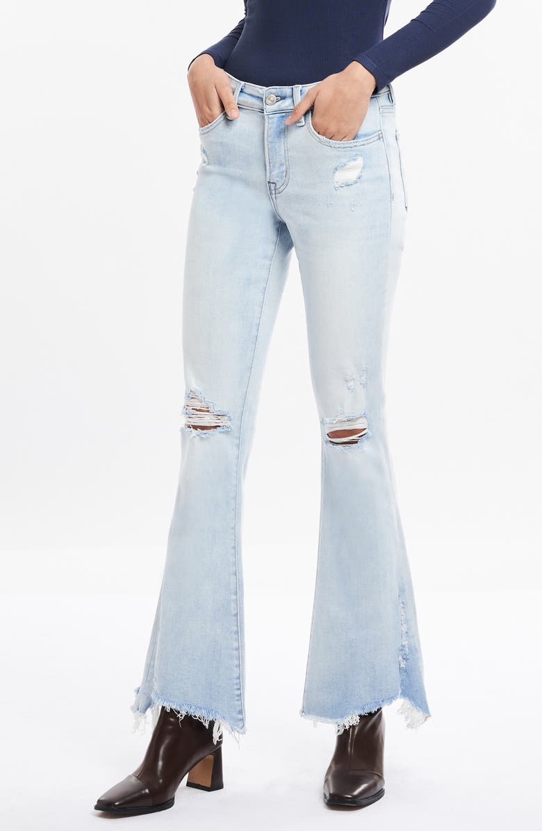Bayeas Angela Ripped Chew Hem Flare Jeans, Alternate, color, Light Blue