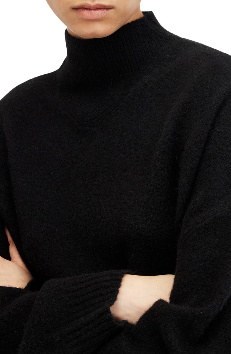AllSaints Asha Oversize Mock Neck Sweater, Alternate, color, Black