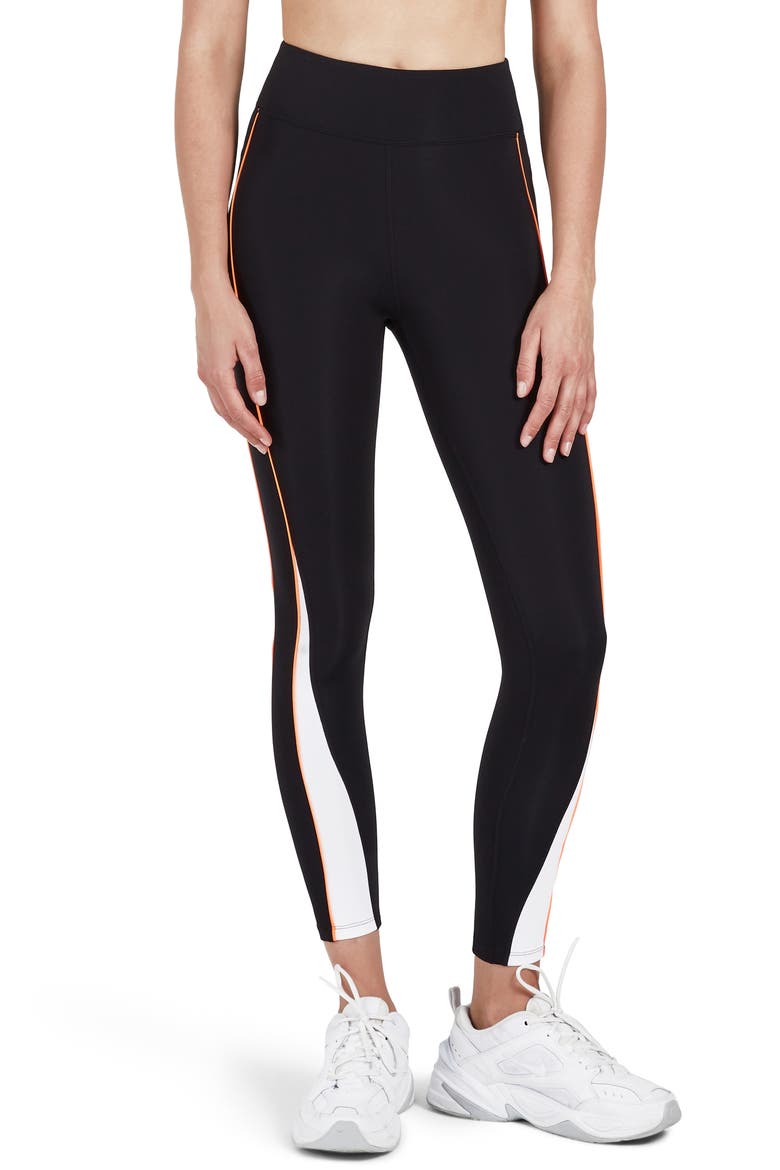 Jack Run Leggings, Main, color, BLACK WHITE AND FLURO ORANGE