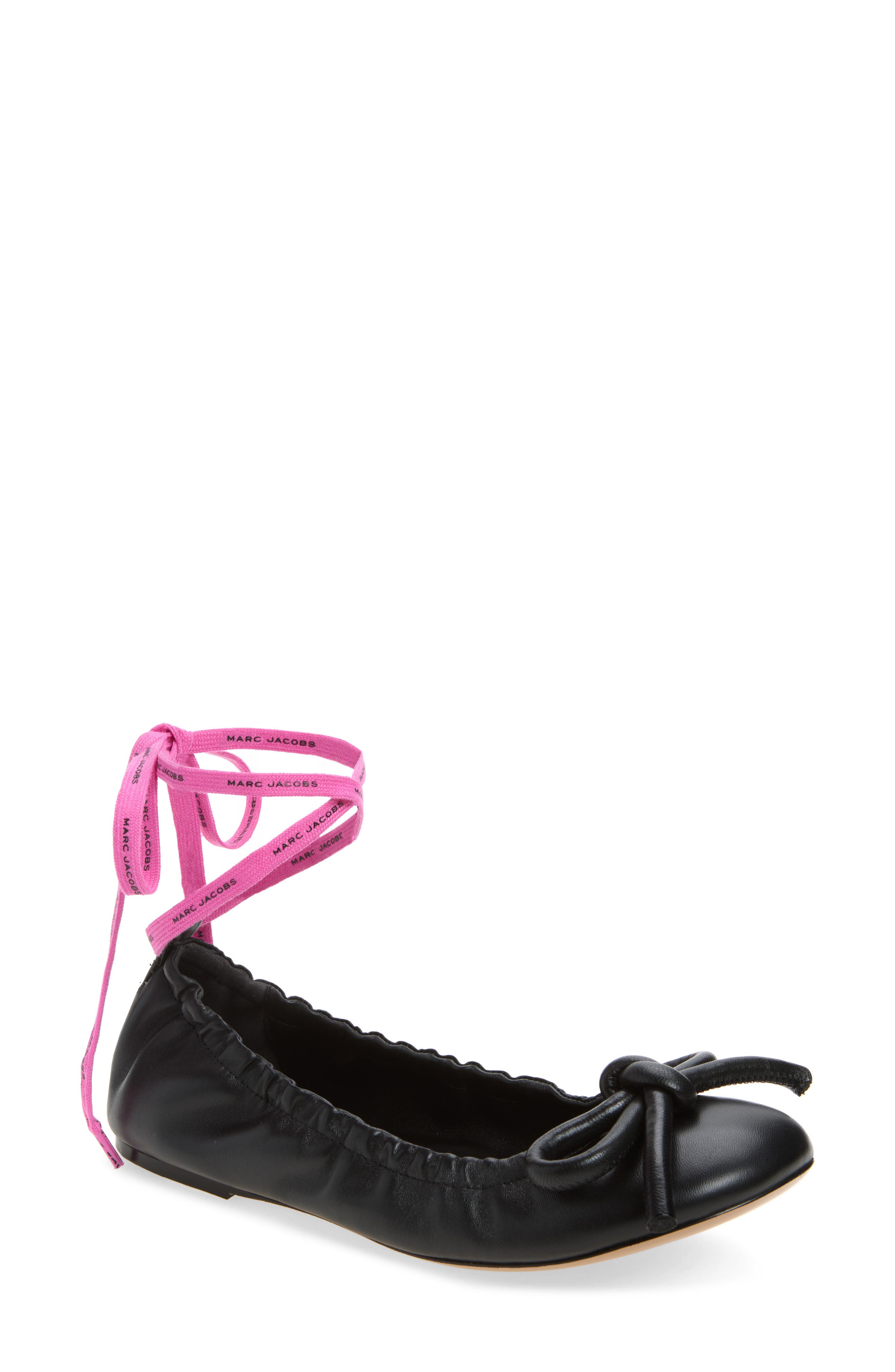The Bow Lace-Up Ballerina Flat, Alternate, color, BLACK