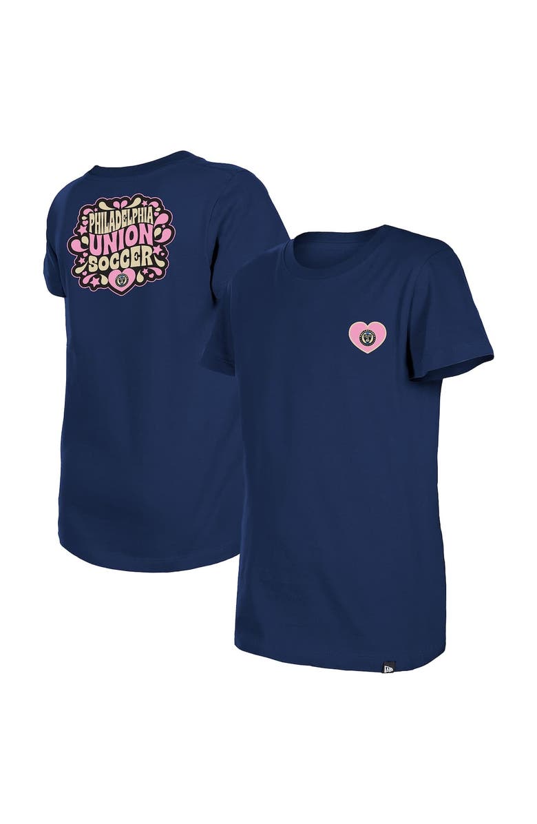 New Era Girls Youth New Era Navy Philadelphia Union Bubble Heart T-Shirt, Main, color, Navy