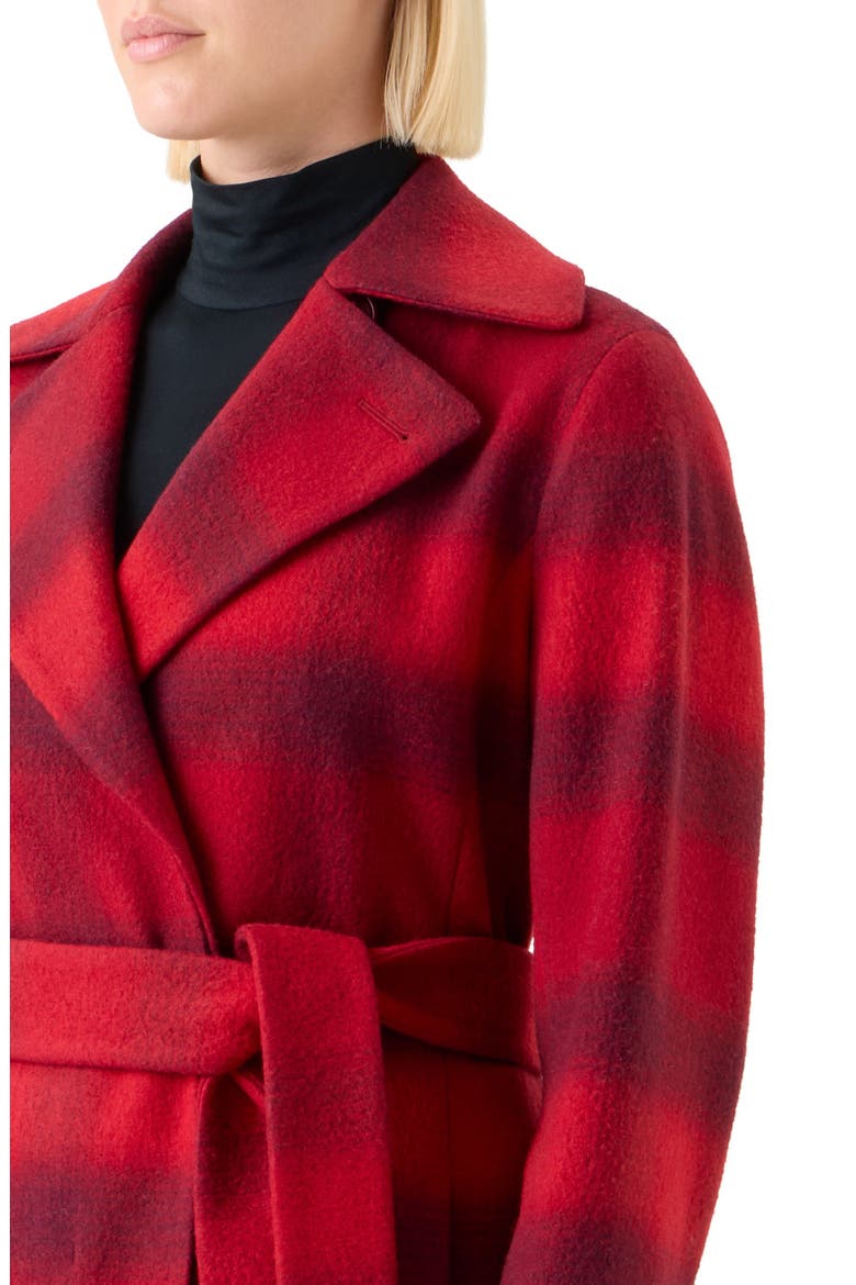 Blurred Check Belted Wool Blend Long Coat, Alternate, color, CRANBERRY-BLACKBERRY