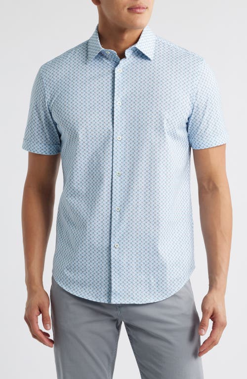 Bugatchi Miles Ooohcotton® Beach Umbrella Print Short Sleeve Button-up Shirt In Menthol