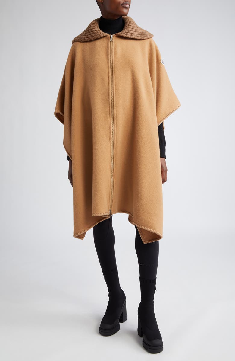 Moncler Mixed Media Wool Cape, Main, color,