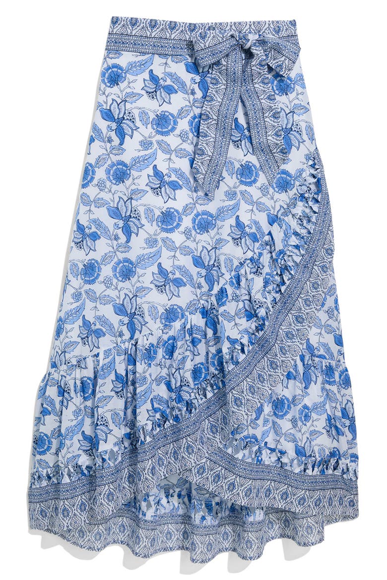 Mila Mixed Print Cotton Faux Wrap Skirt, Alternate, color, INDIE FLORAL WHITE
