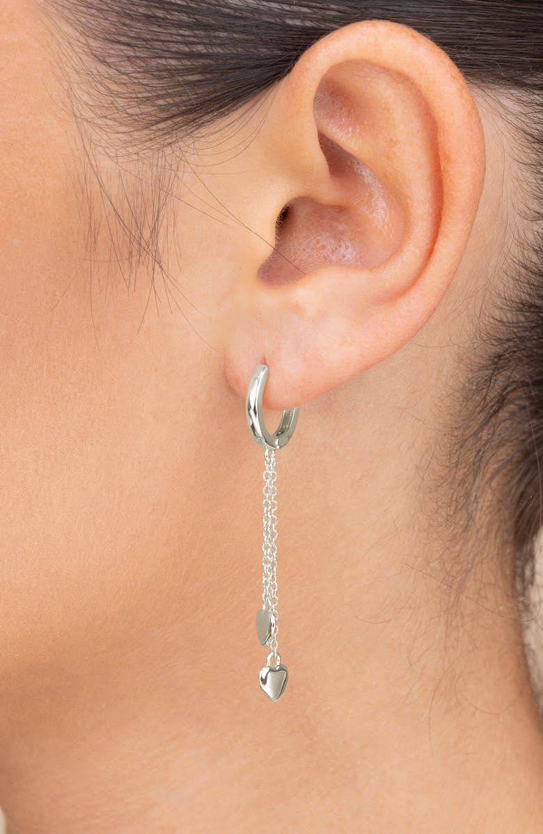 Sterling Forever Jolana Heart Drop Huggie Hoop Earrings, Alternate, color, Silver