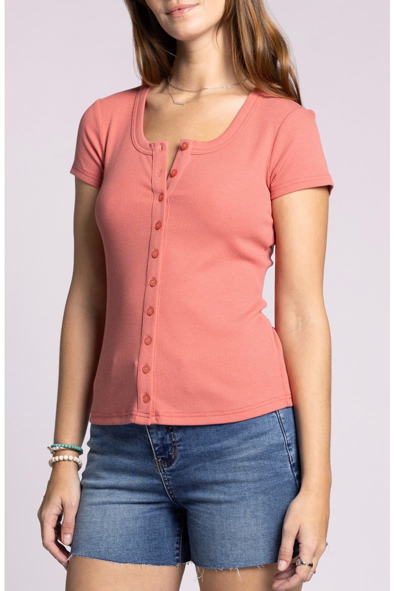 Kellie Button-Up Rib Top, Alternate, color, FADED ROSE