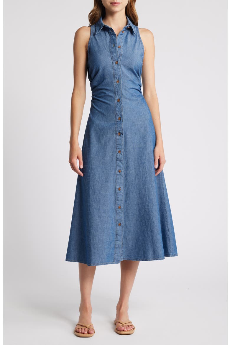 Adri Sleeveless Denim Midi Shirtdress, Main, color, OPEN BLUE