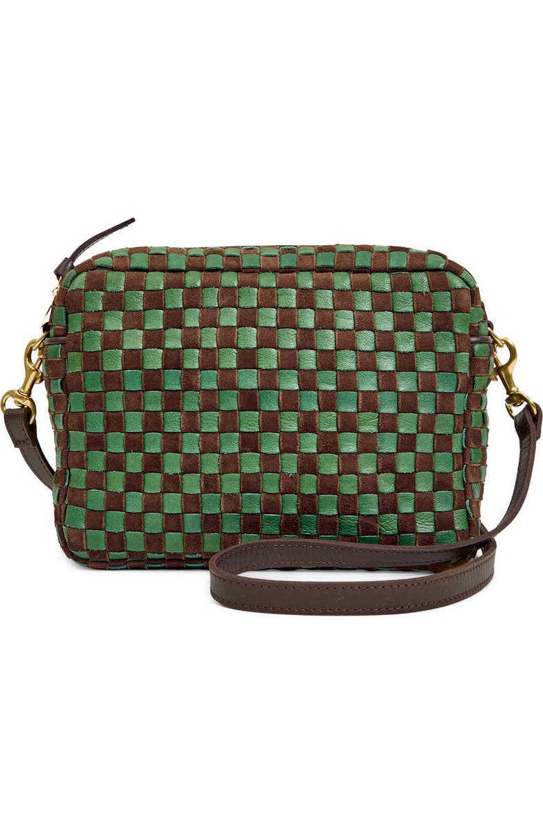 Clare V. Midi Sac Woven Leather Crossbody Bag, Main, color, Deep Pine Chocolate