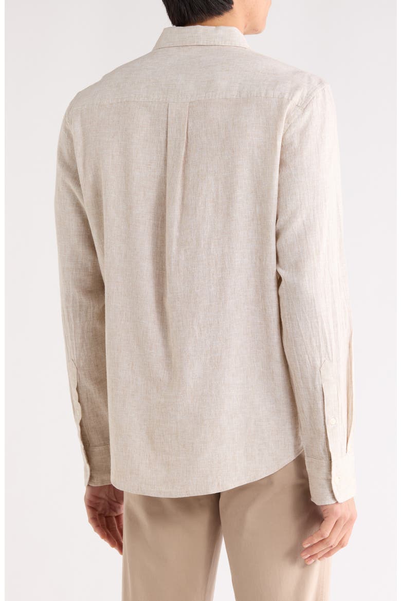 Linen Blend Button-Up Shirt, Alternate, color, TAN BURROW- WHITE EOE