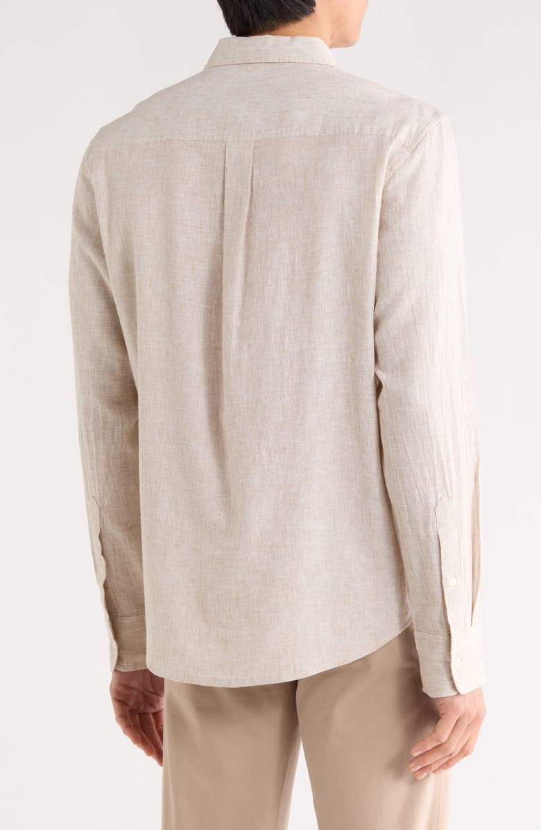 14th & Union Linen Blend Button-Up Shirt, Alternate, color, Tan Burrow- White Eoe