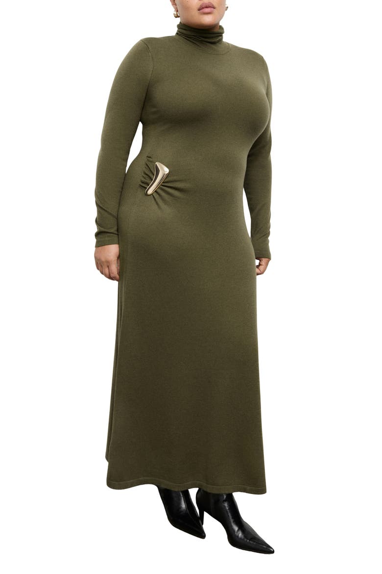 Turtleneck Long Sleeve Knit Dress, Main, color, KHAKI GREEN