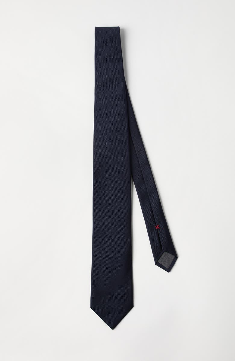 Brunello Cucinelli Silk twill tie, Alternate, color, Navy Blue
