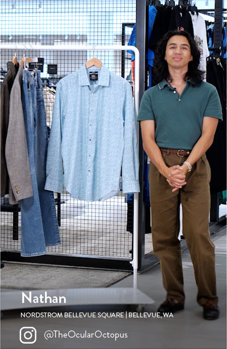 Slim Fit Floral Print Recycled Performance Stretch Dress Shirt, sales video thumbnail