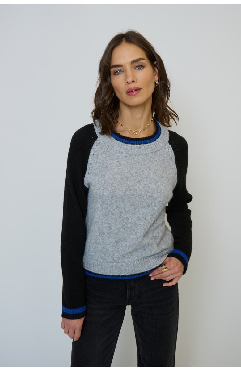 Central Park West Olivia Baseball Sweater, Main, color, Black/Grey