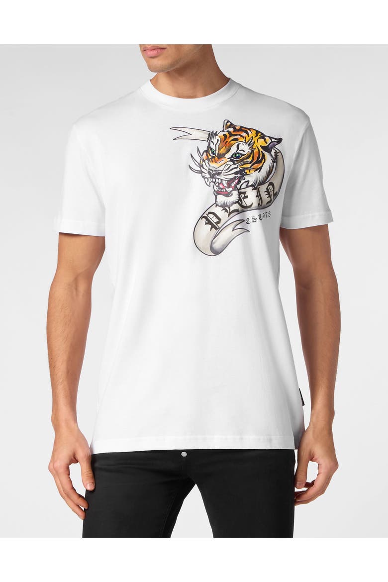 T-Shirt Round Neck Tattoo Men, Main, color, white