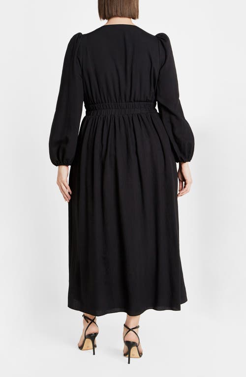City Chic Dayana Smocked Long Sleeve Maxi Dress In Black