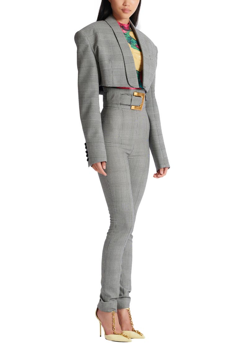 Cropped jacket in Prince of Wales jacquard, Main, color, black