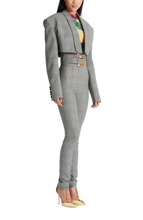 Cropped jacket in Prince of Wales jacquard