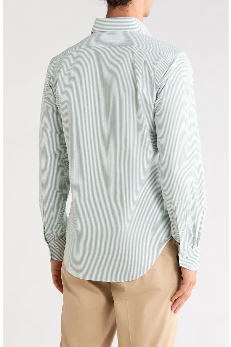 Textured Trim Fit Vertical Stripe Dress Shirt, Alternate, color, EMERALD
