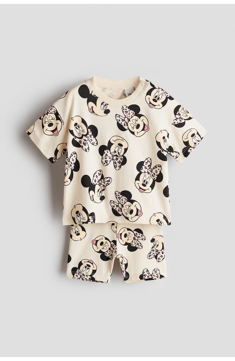 H&M 2-piece printed cotton set, Main, color, Cream/Minnie Mouse