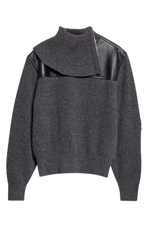 Wool & Cashmere Sweater with Leather Yoke