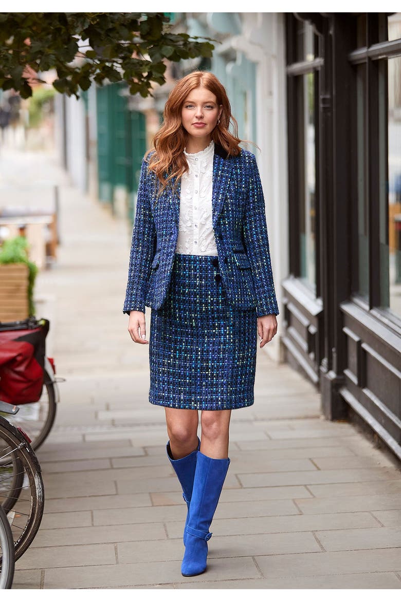 Tweed Pencil Skirt, Alternate, color, NAVY TWEED