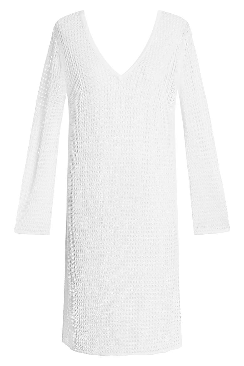 Open Stitch Long Sleeve Cover-Up Beck Dress, Alternate, color, WHITE