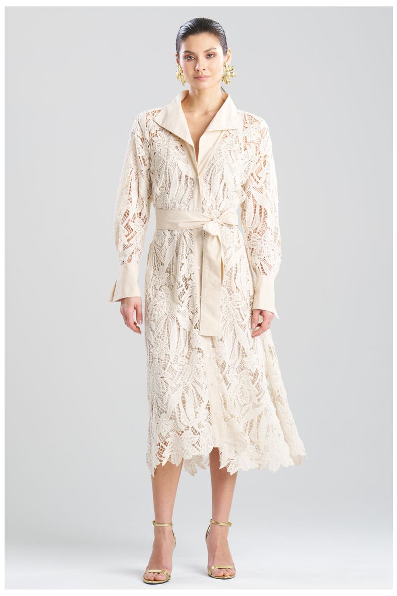 Crochet Lace Button Down Oversize Shirt Dress, Main, color, PARCHMENT