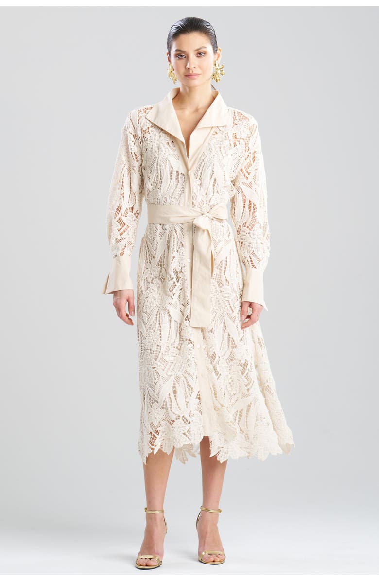 Natori Crochet Lace Button Down Oversize Shirt Dress, Main, color, Parchment