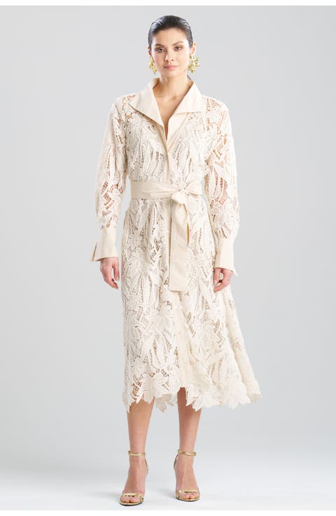 Crochet Lace Button Down Oversize Shirt Dress