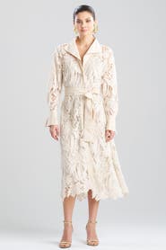 Natori Crochet Lace Button Down Oversize Shirt Dress