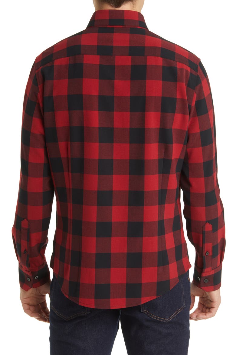 Men's City Trim Fit Buffalo Check Stretch Flannel Button-Down Shirt, Alternate, color, RED AND BLACK BUFFALO