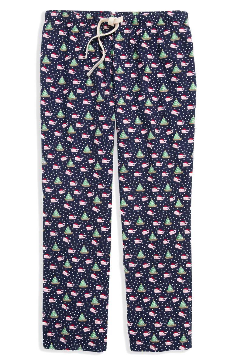 vineyard vines Holiday Print Flannel Lounge Pants, Main, color, Santa Whale Navy