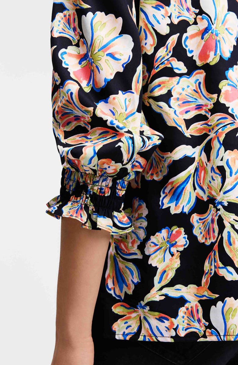 Foxcroft Alicia Floral Cotton Popover Top, Alternate, color, Black Multi