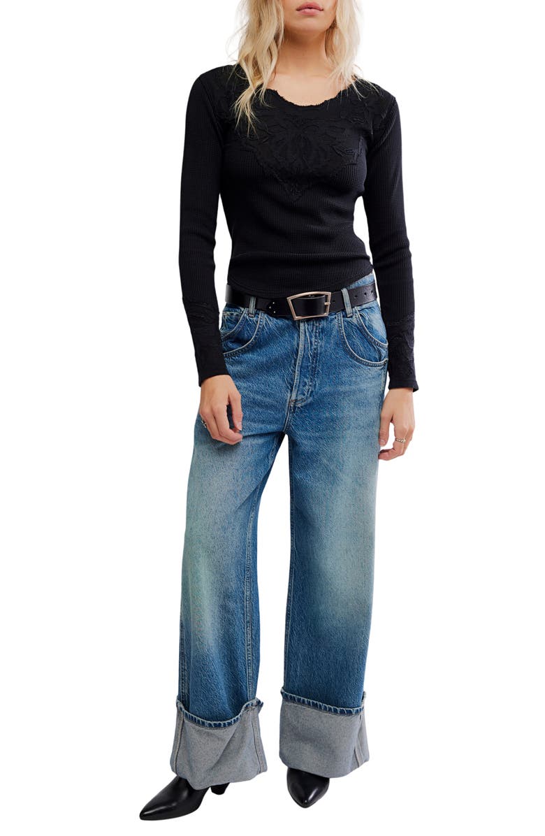 Free People Butterfly Thermal Top, Alternate, color, Black