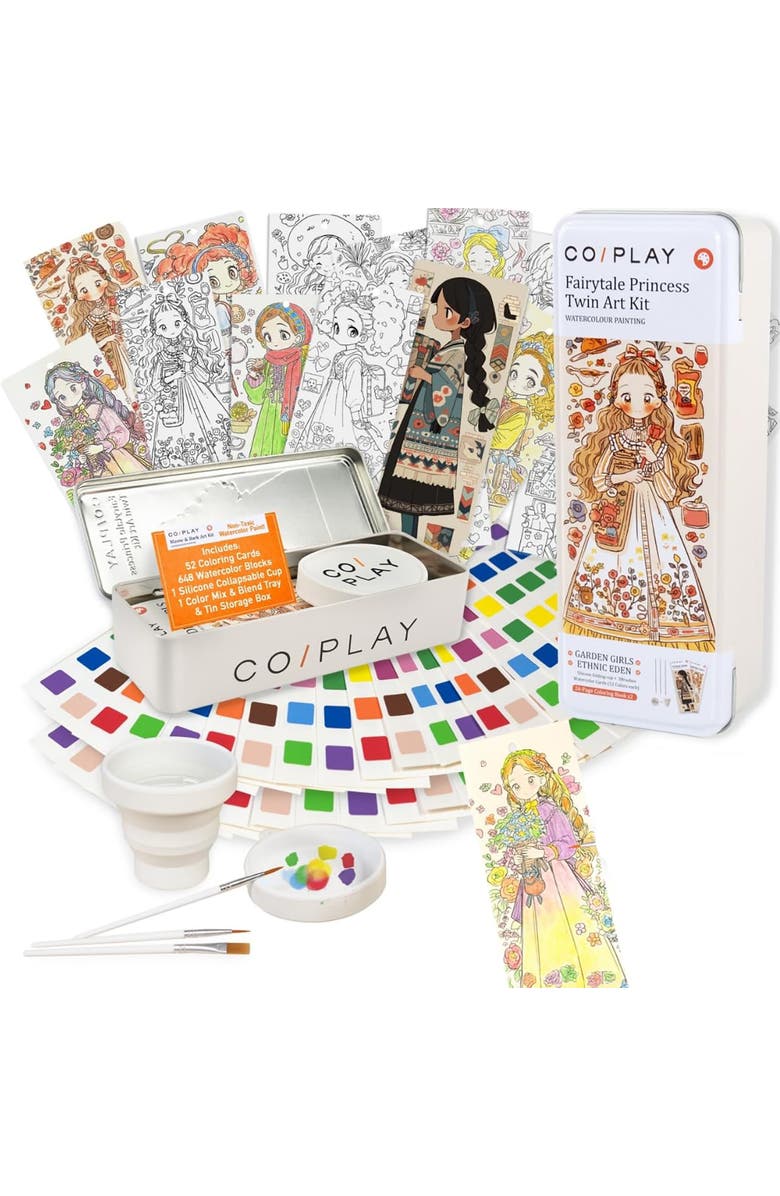 COIPLAY Watercolor Painting Art Kit, Fairytale Princess, Tin Box, Kids 6+, Main, color, Multicolored