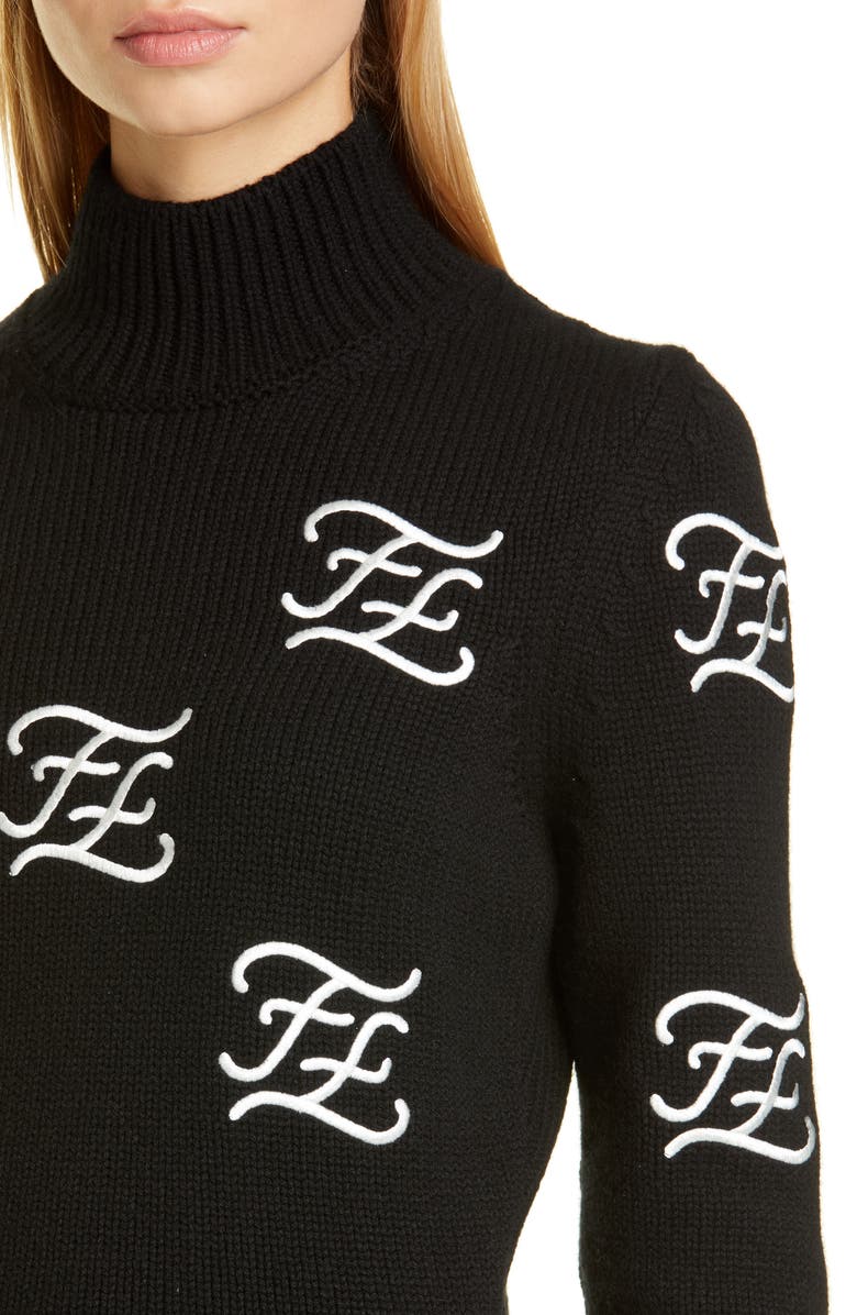 Fendi Logo Embroidered Crop Wool & Cashmere Sweater, Alternate, color, 