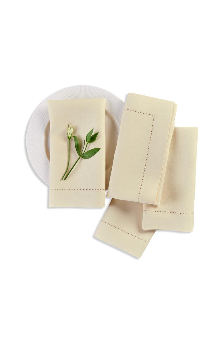Solino Home Linen Dinner Napkins - Medium Weight Hemstitch, 20" x 20" Inch, Main, color, Creamy Ivory