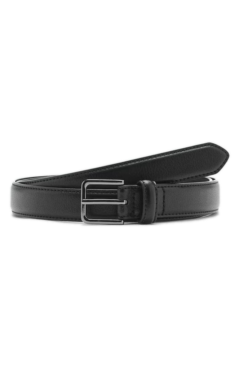 MANGO Black Pebbled Leather Belt, Main, color, Black