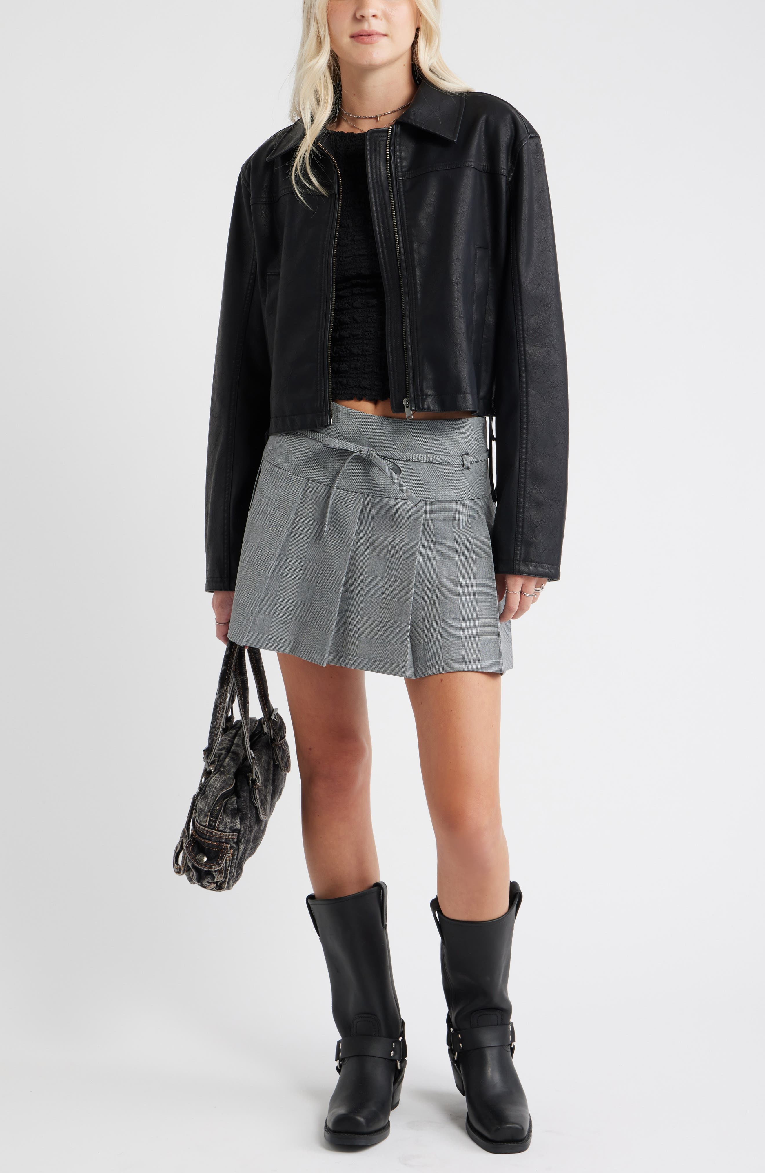Pleated Belted Plaid Minskirt - image 2