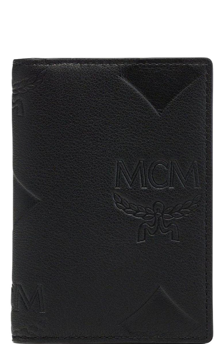MCM Aren Bifold Card Wallet in Maxi Monogram Leather, Main, color, Black