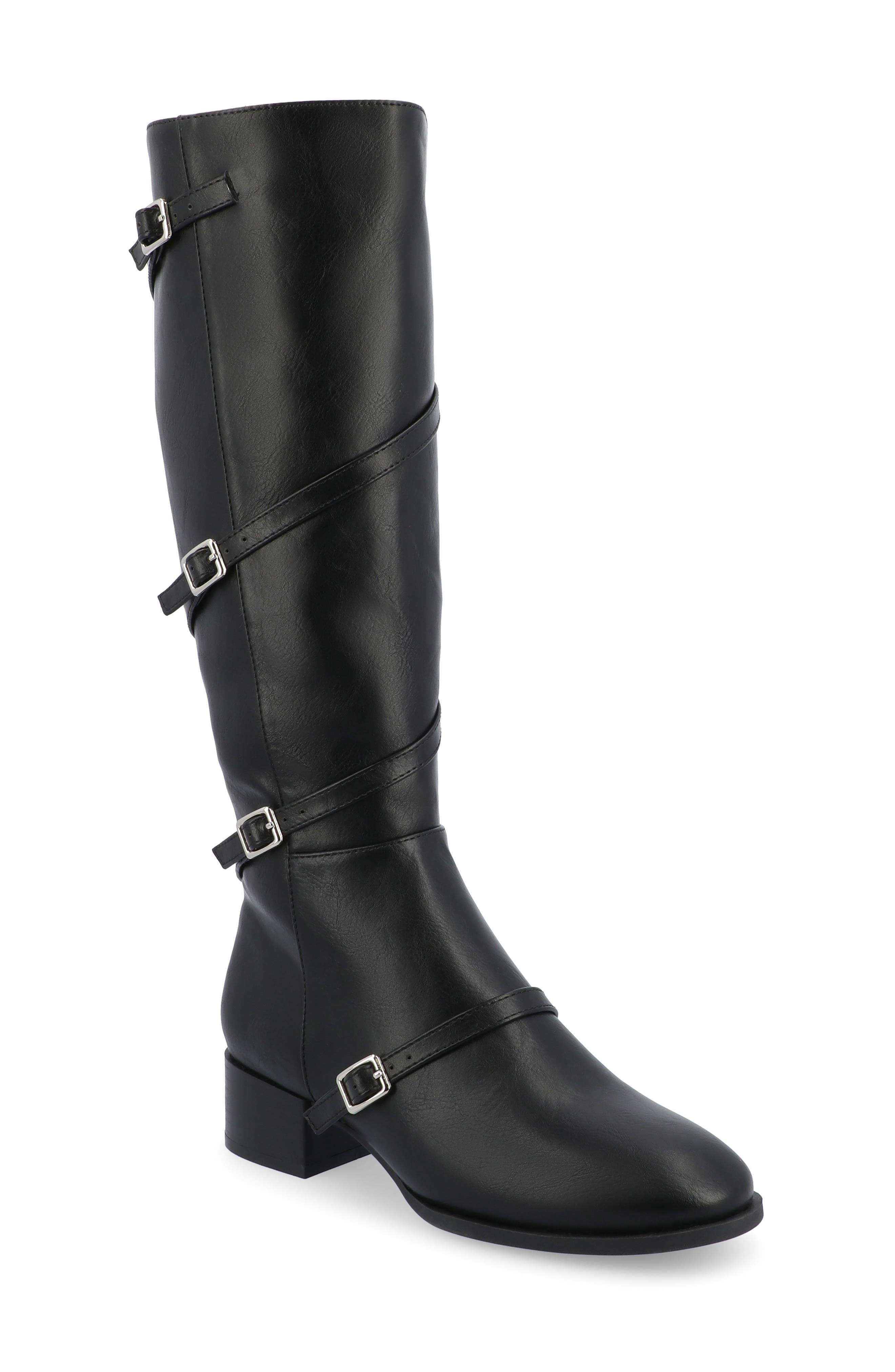 Journee Collection Elettra Buckle Knee High Boot, Main, color, Black