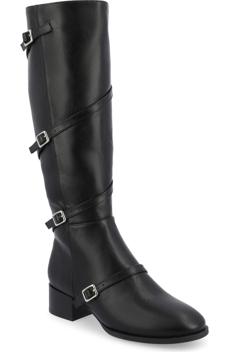 Journee Collection Elettra Buckle Knee High Boot, Main, color, Black