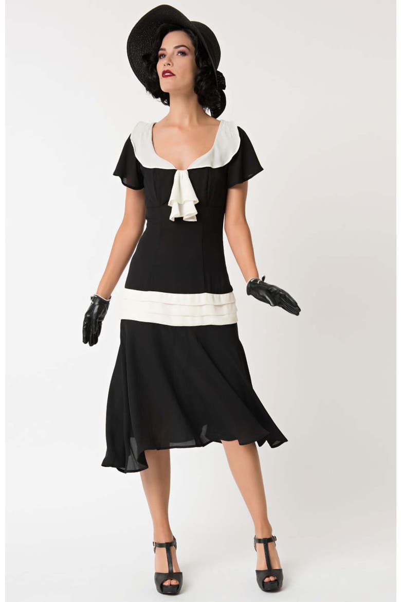 1920s Wilshire Flapper Day Dress, Main, color, Black & White