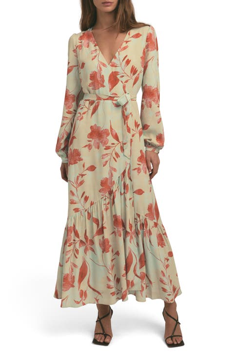 Long sleeves orange maxi chiffon dress 5076