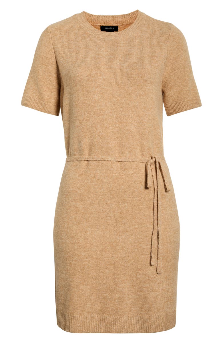Halogen<sup>®</sup> Short Sleeve Tie Waist Sweater Dress, Alternate, color, Latte Heather