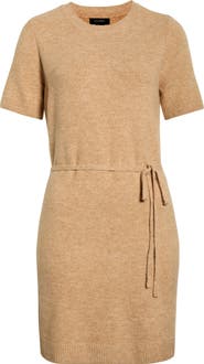 Halogen® Short Sleeve Tie Waist Sweater Dress