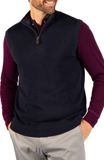 Tailorbyrd Quarter Zip Sweater Vest In Navy